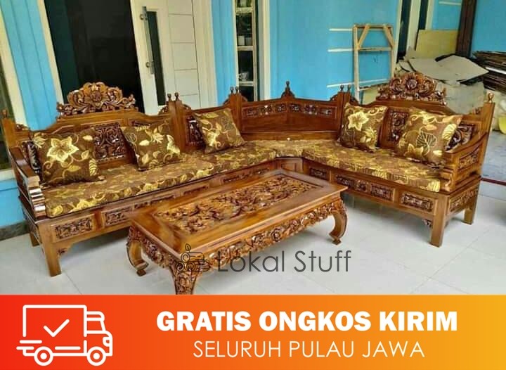 Kursi tamu sudut dan meja ketapang full ukiran klasik jepara